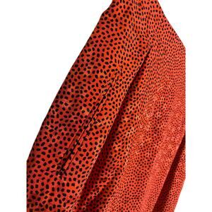 Vintage 80s Anne Klein II Orange-Red Silk Dotted Pattern Straight Skirt Size 12